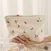 Cherry Print Corduroy Makeup Pouch