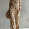 Lapel Collar Wide Leg Jumpsuit with Pockets