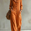 Lapel Collar Wide Leg Jumpsuit with Pockets