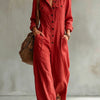 Lapel Collar Wide Leg Jumpsuit with Pockets