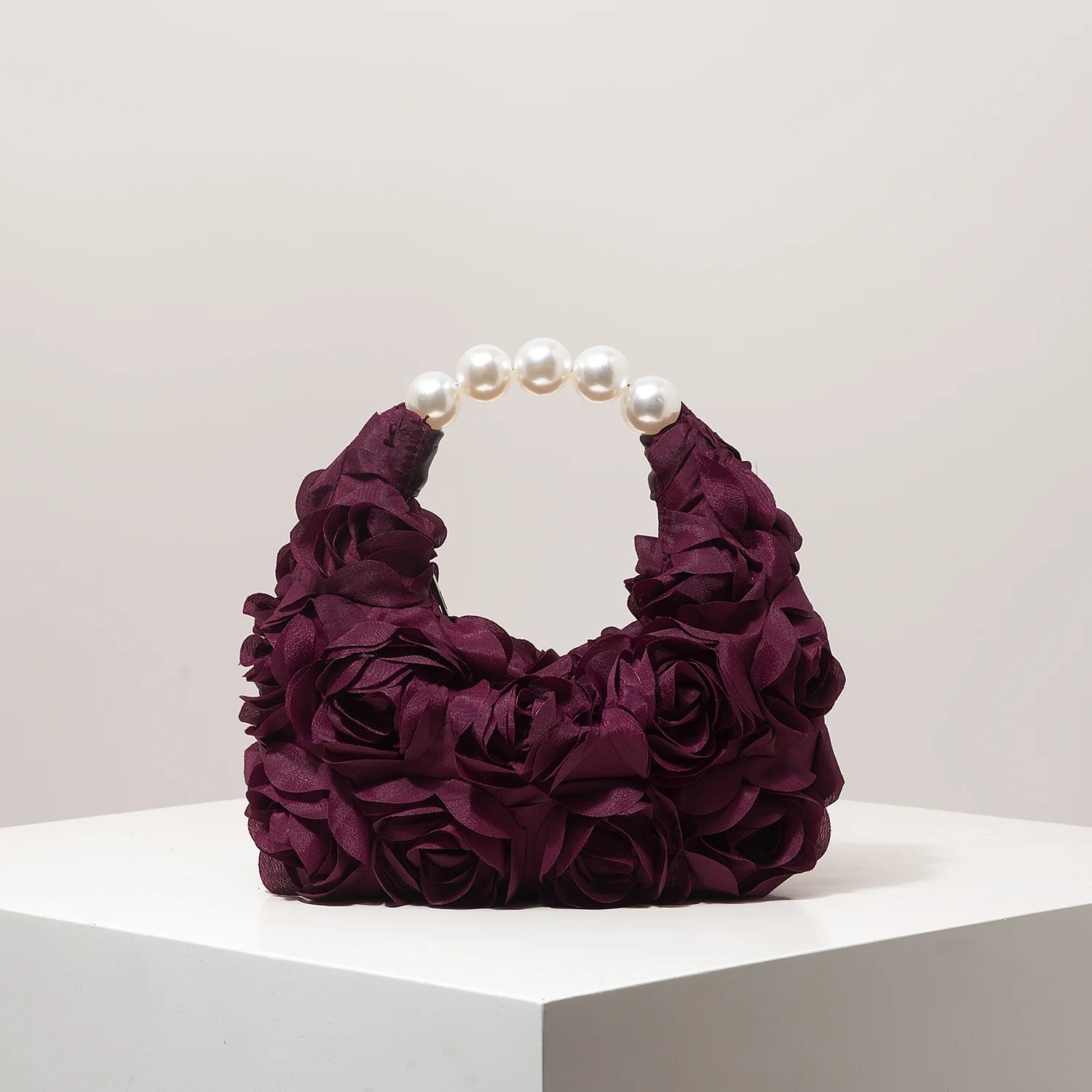 Floral Pearl Half Moon Clutch Bag