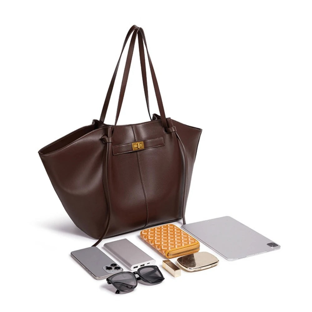 Large Metal Lock Shoulder Tote Bag