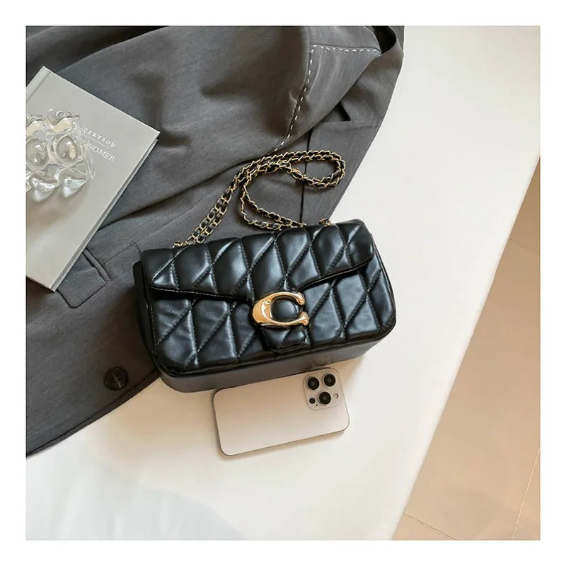 Quilted Gold Chain Flap Crossbody Bag