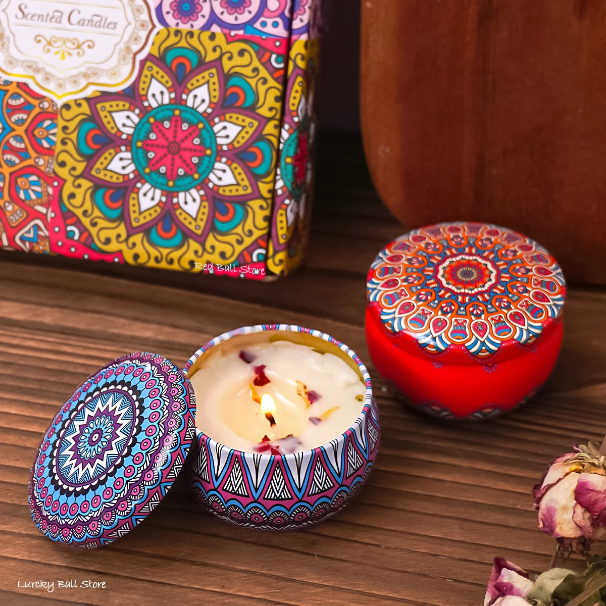 Crystal and Dried Flower Soy Candle Jars, Box of 4
