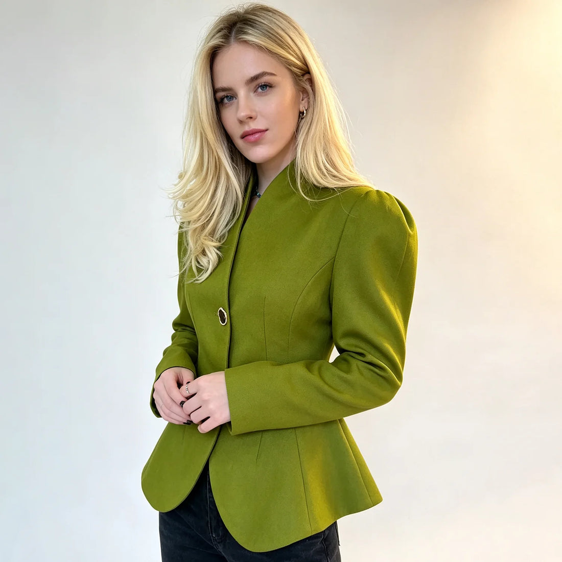 Puff Sleeve Peplum Hem Fitted Blazer