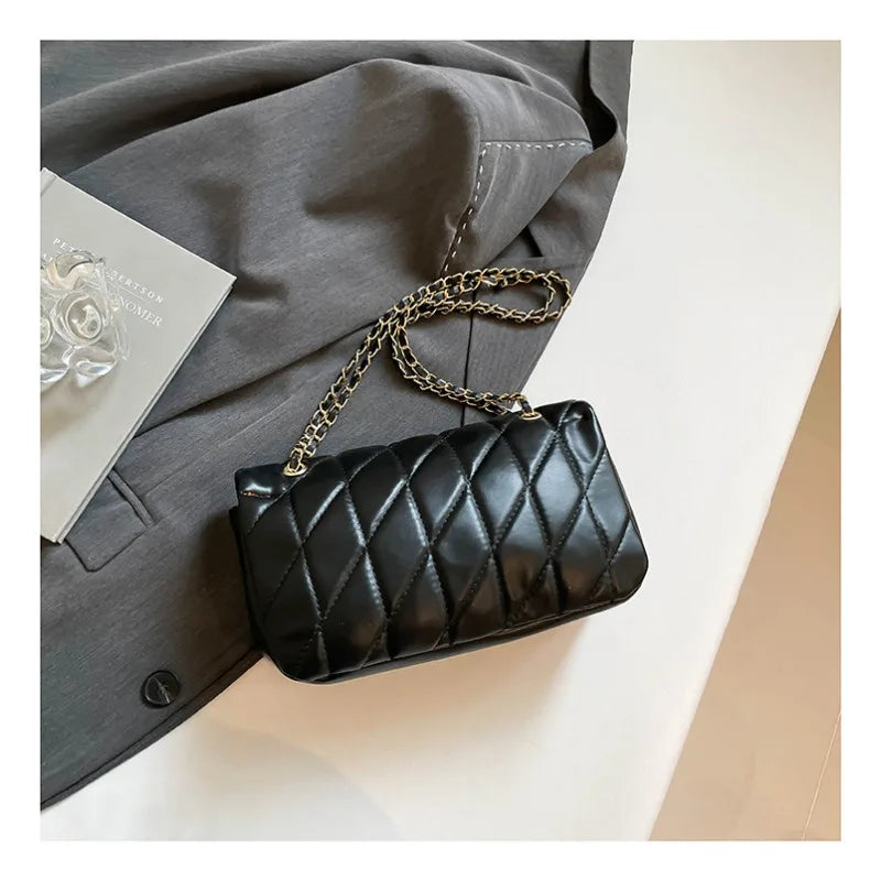 Quilted Gold Chain Flap Crossbody Bag