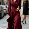 Notched Neck Wrap Waist A Line Midi Dress