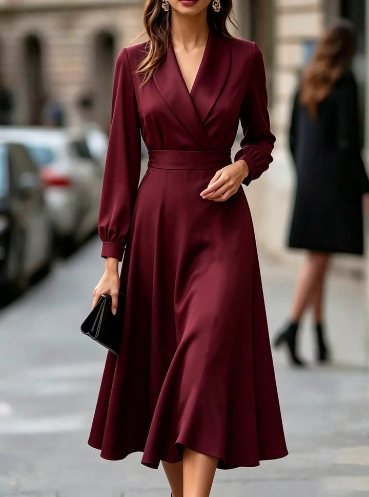 Notched Neck Wrap Waist A Line Midi Dress