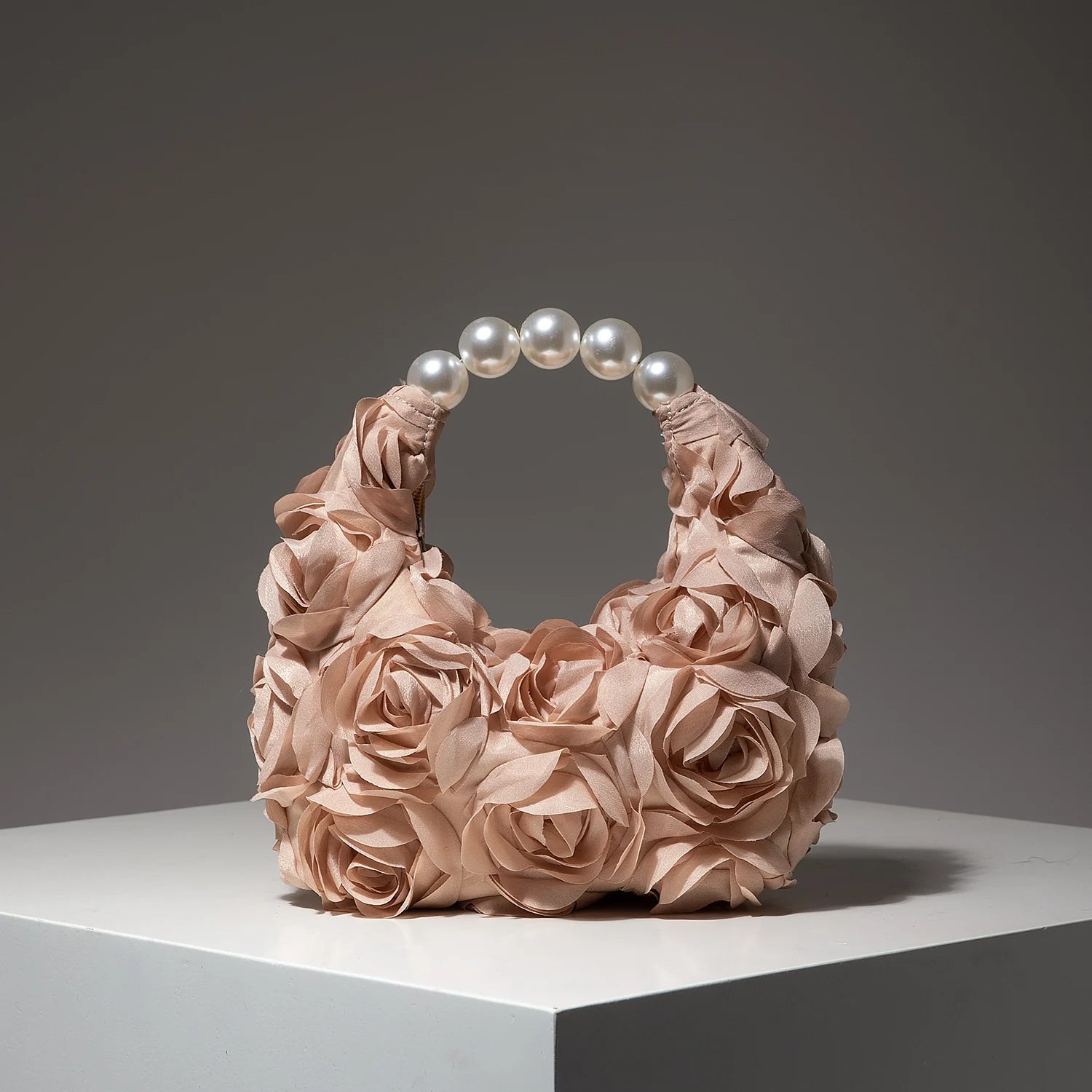 Floral Pearl Half Moon Clutch Bag