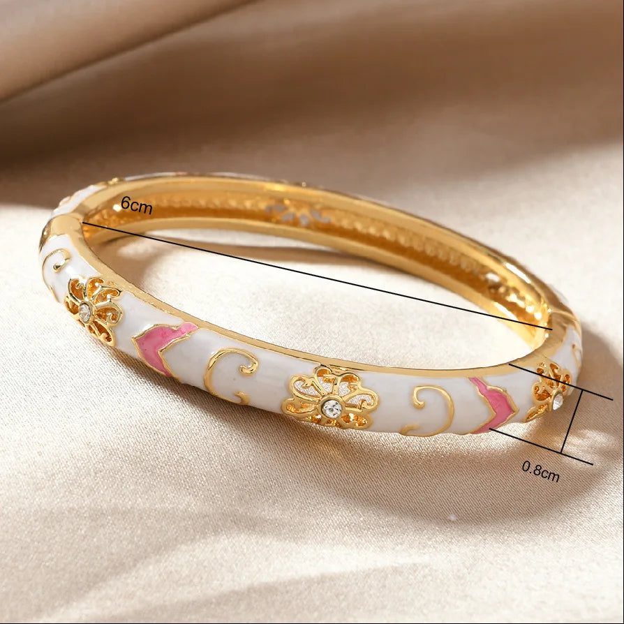 Enamel Flower Zircon Cuff Bangle