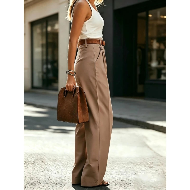 Pleated Wide Leg Suit Trousers