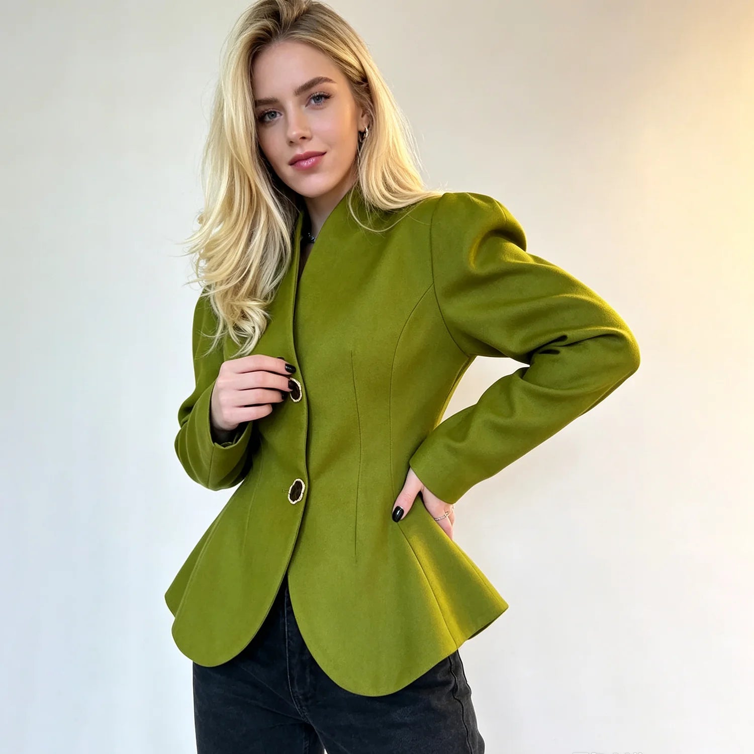 Puff Sleeve Peplum Hem Fitted Blazer