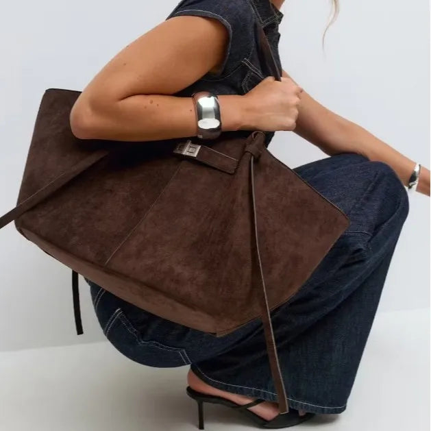 Large Metal Lock Shoulder Tote Bag
