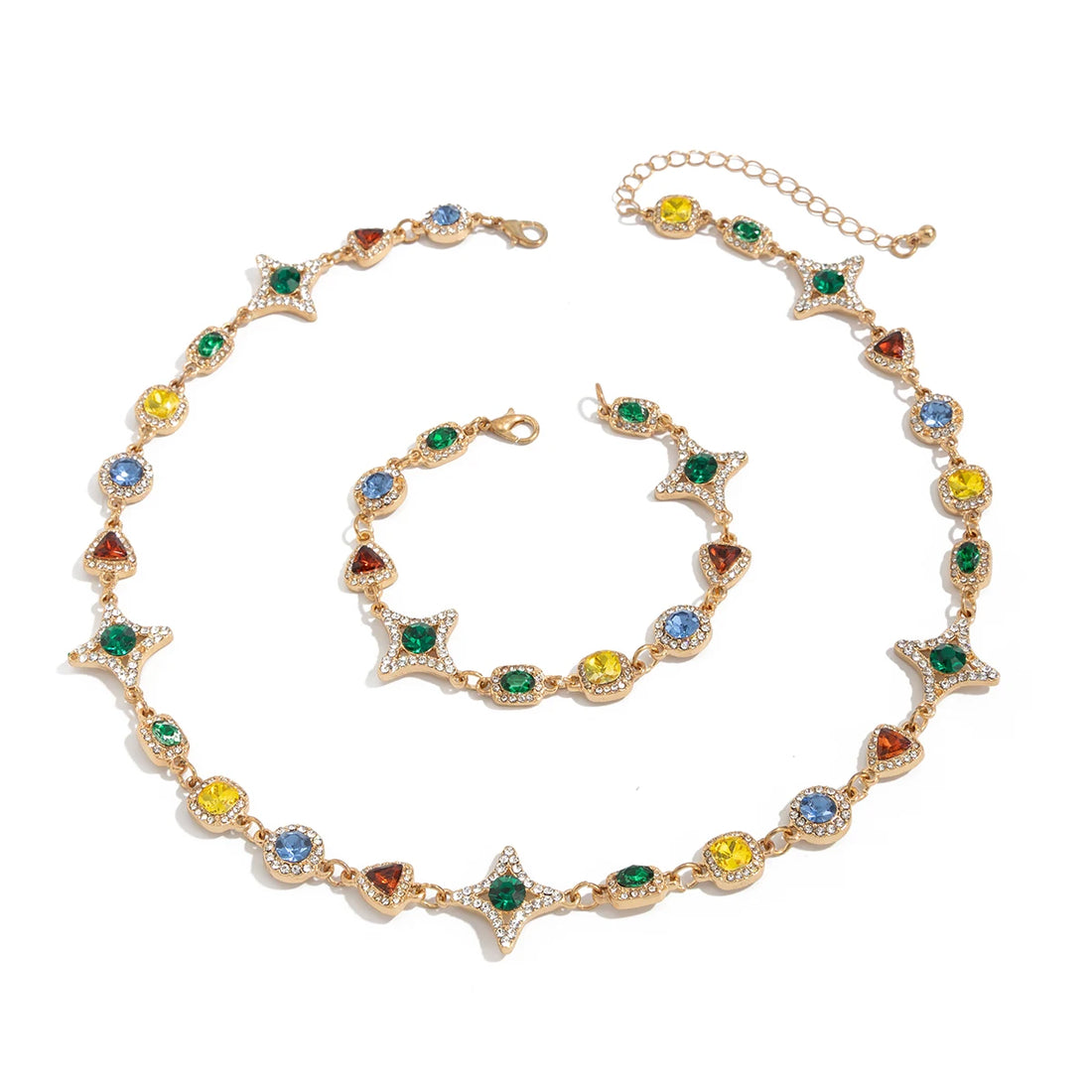 Crystal Chain Necklace and Bracelet Set