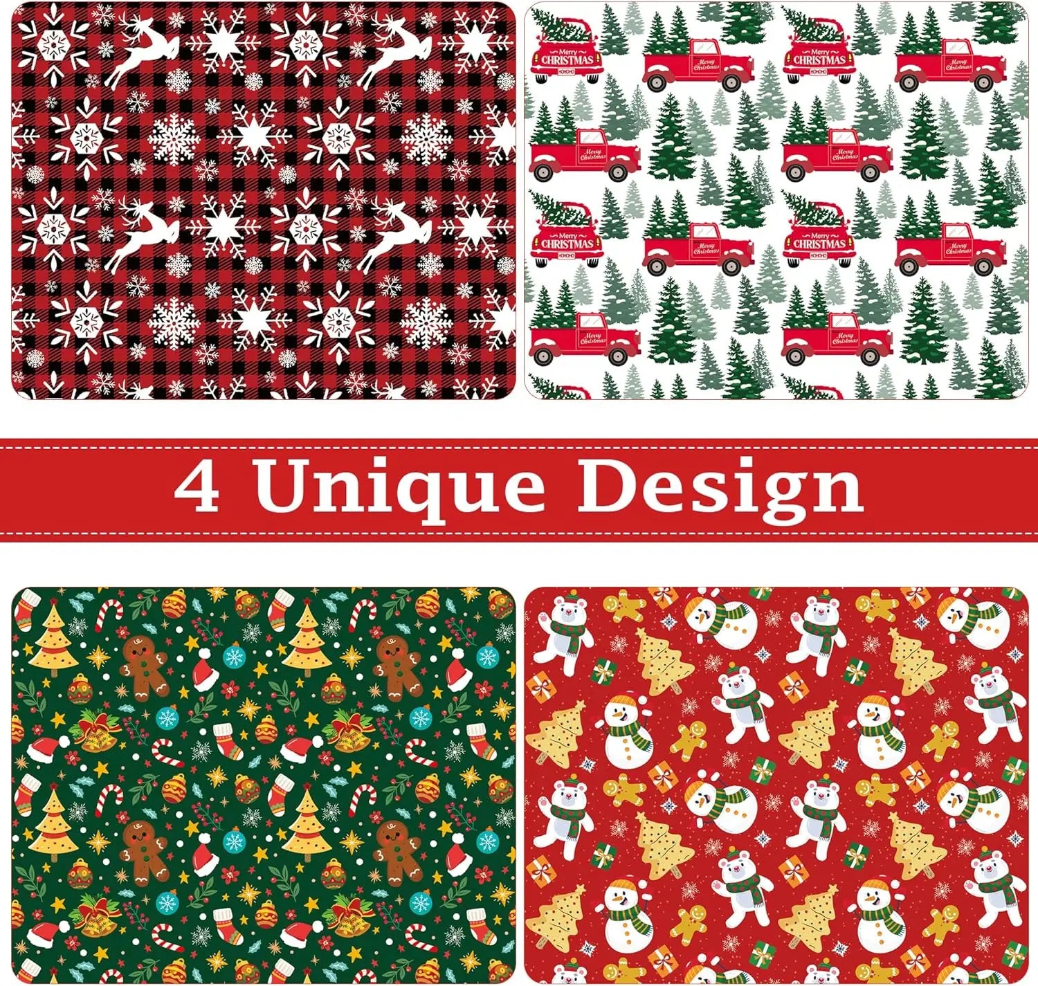 Christmas Kraft Wrapping Paper, 4 Sheets