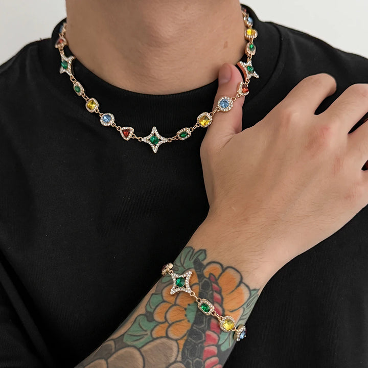 Crystal Chain Necklace and Bracelet Set