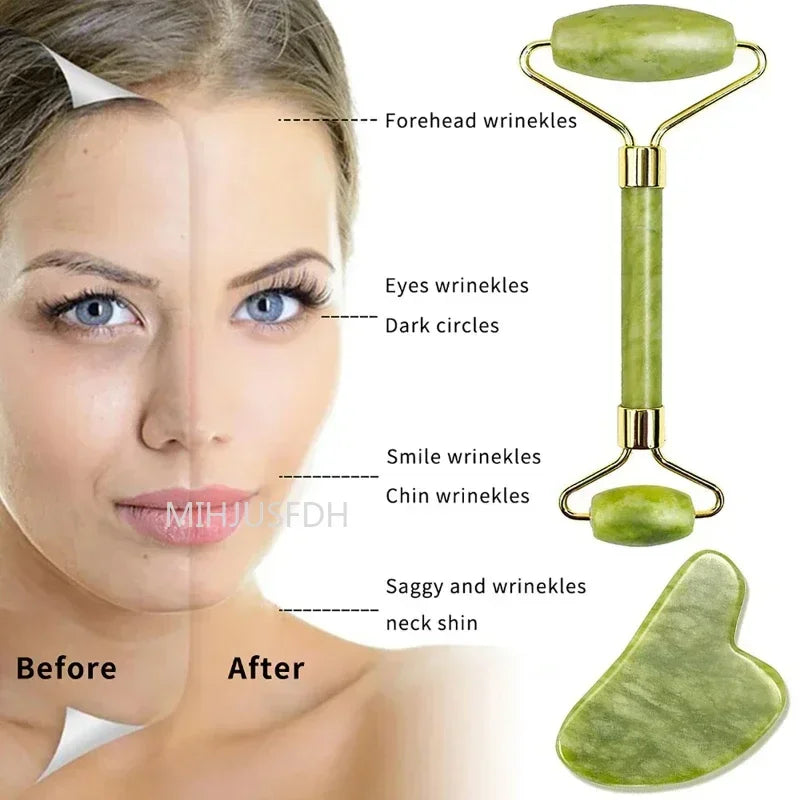Natural Jade Facial Roller and Gua Sha Set