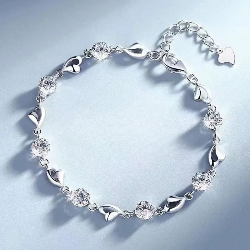 Sterling Silver Blue Crystal Heart Bracelet