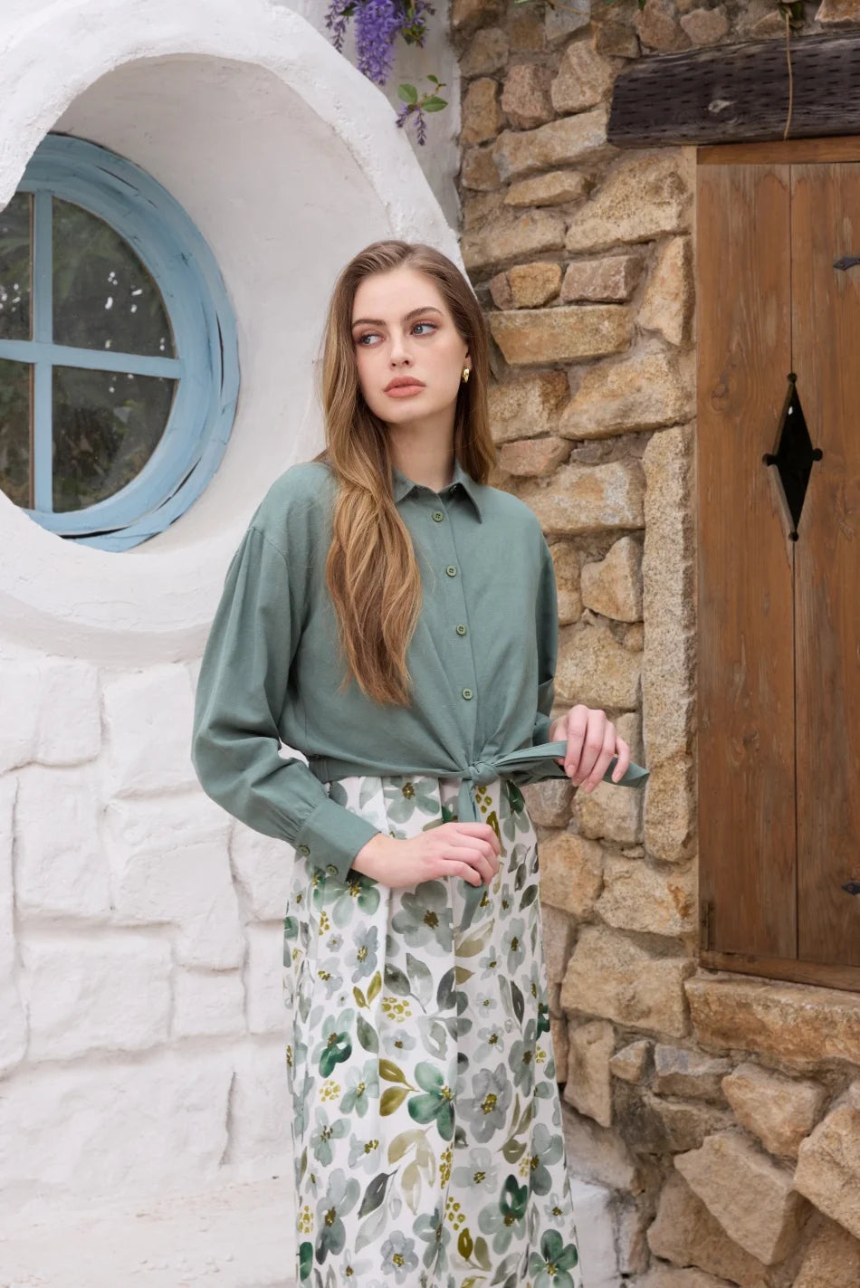 Printed Linen Shirt and Dress Outfit