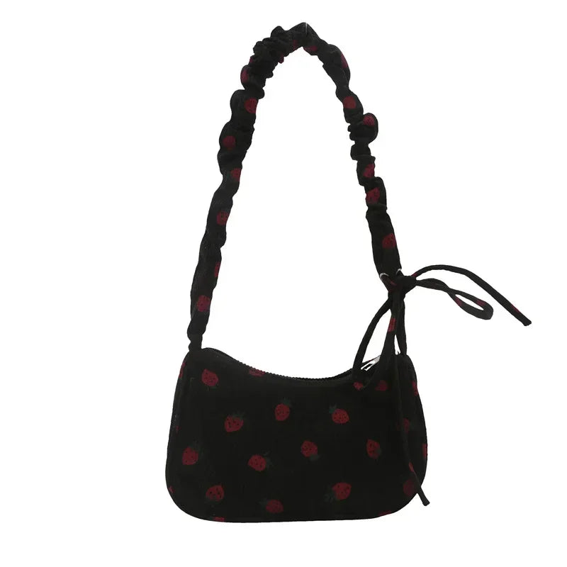 Strawberry Corduroy Half Moon Shoulder Bag