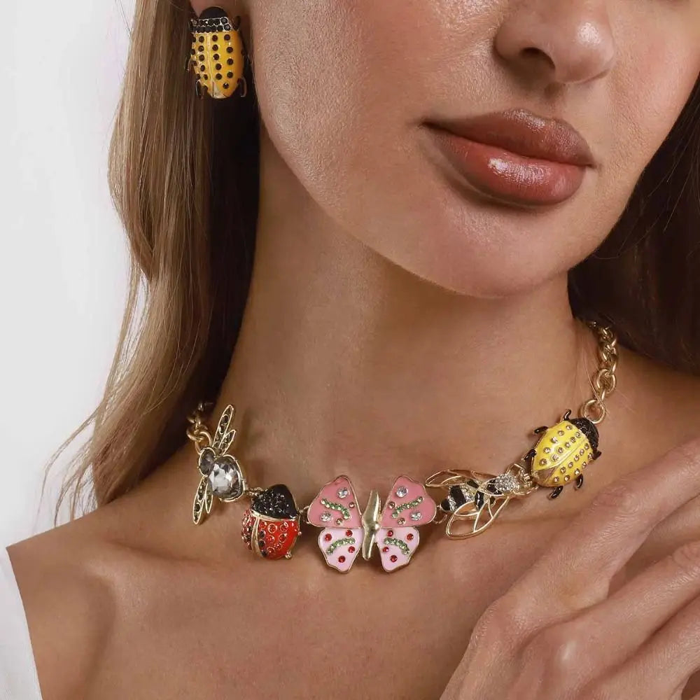 Enamel Butterfly Chunky Chain Necklace