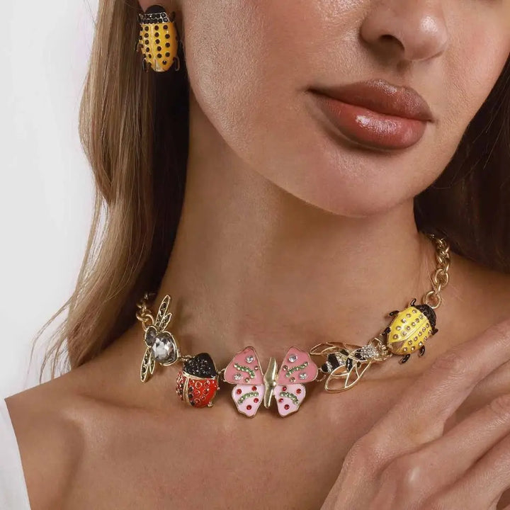 Enamel Butterfly Chunky Chain Necklace