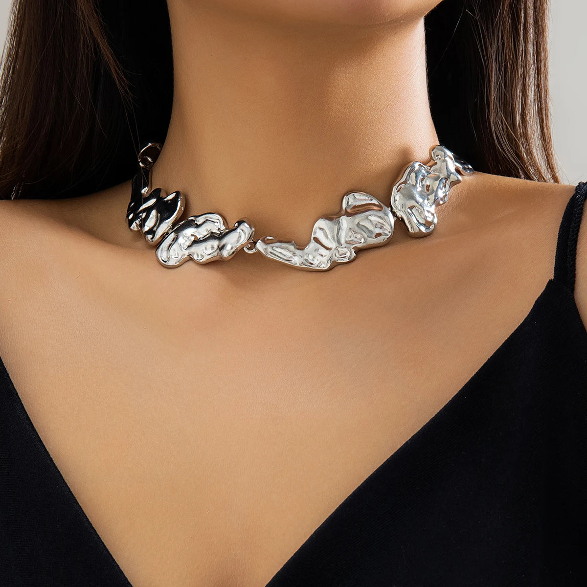 Irregular Metal Patchwork Collar Necklace