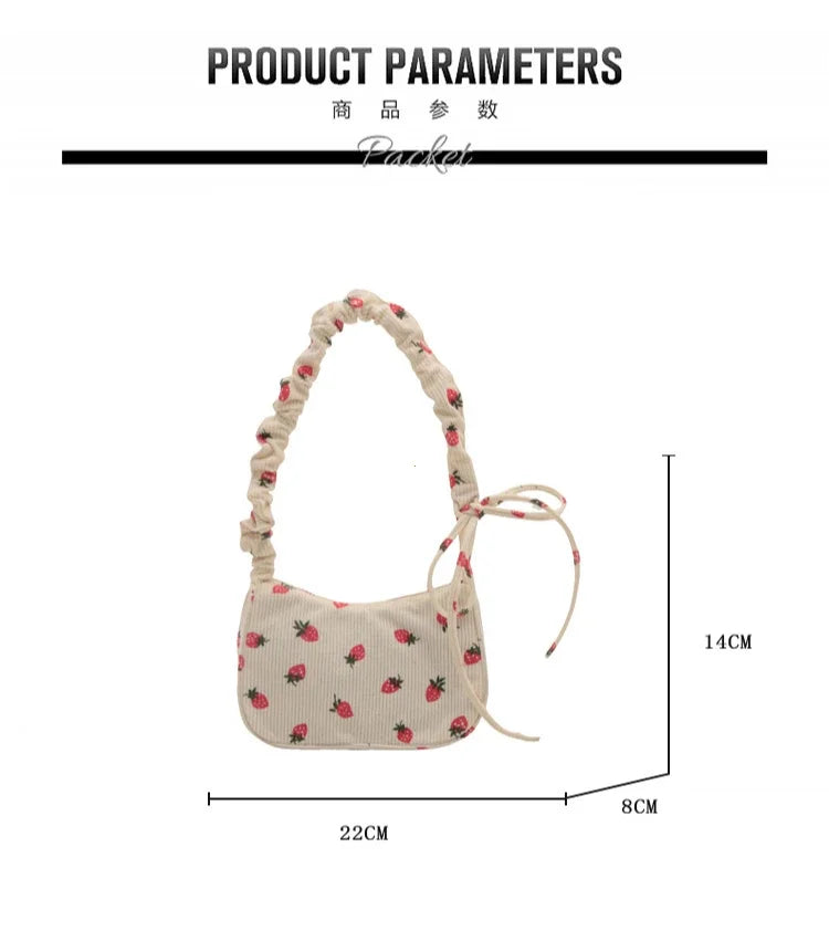 Strawberry Corduroy Half Moon Shoulder Bag