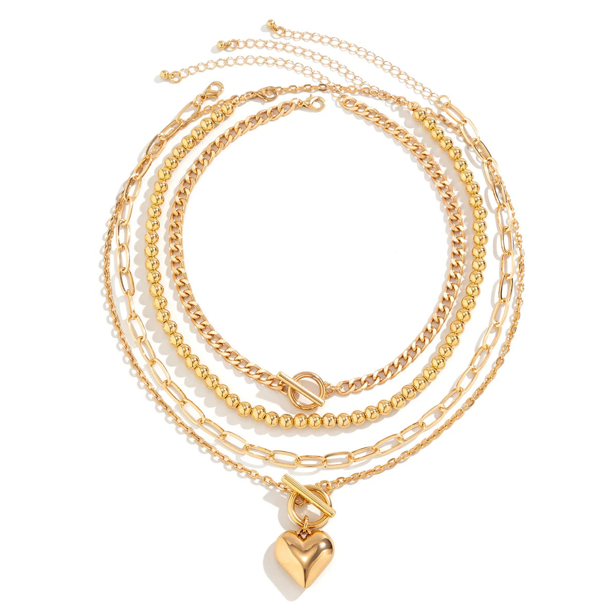 Gold Heart Pendant Layering Necklace Set of 4