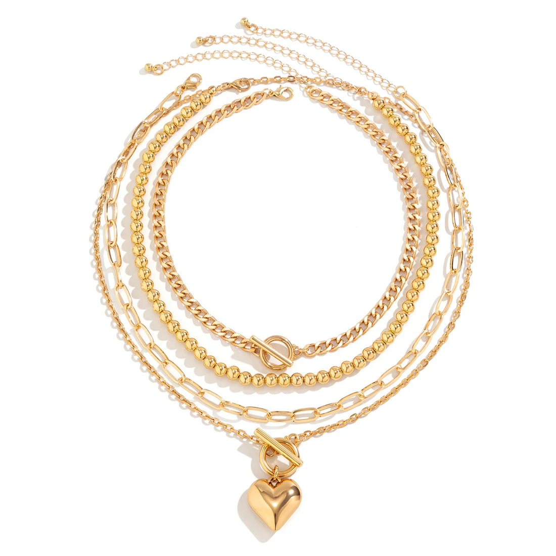Gold Heart Pendant Layering Necklace Set of 4