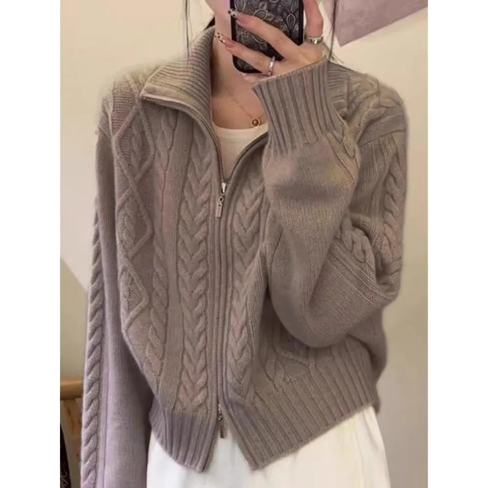 Pure Cashmere Turtleneck Zip Cardigan