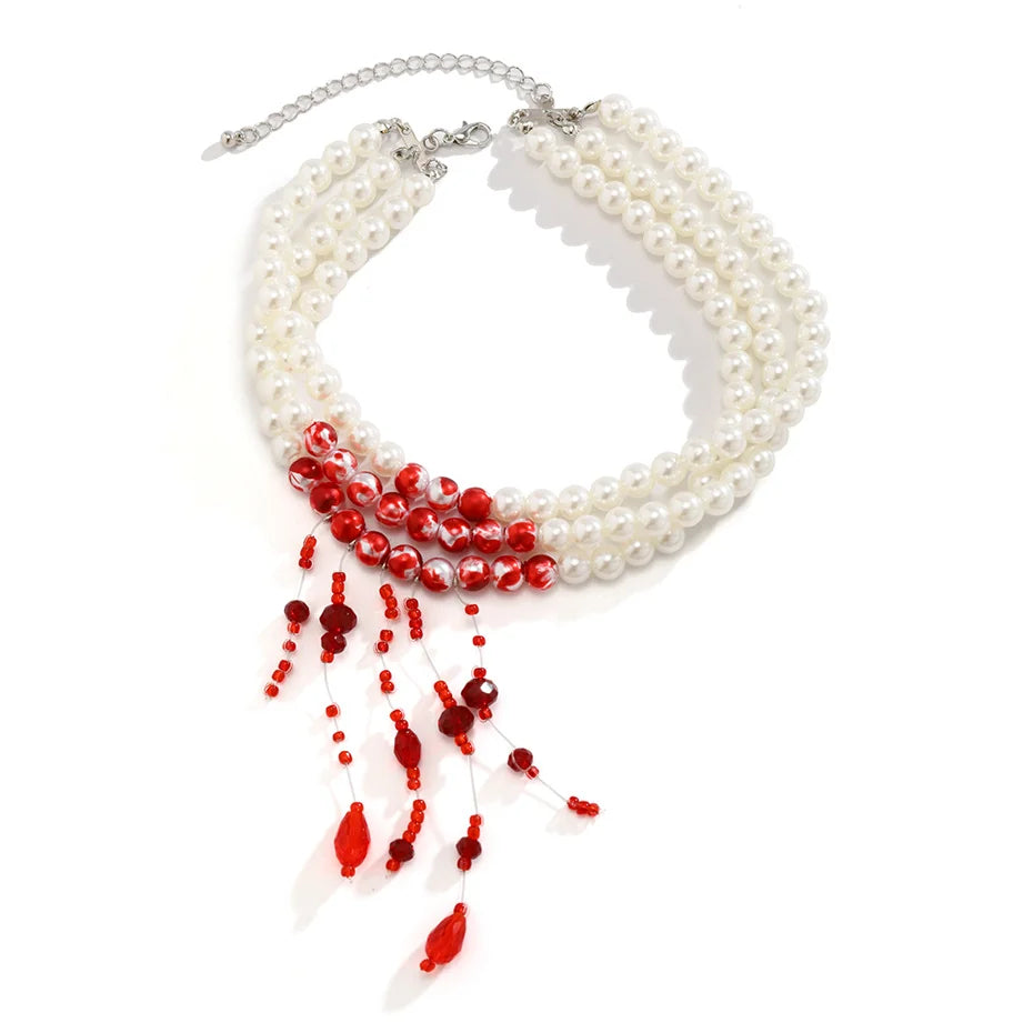 Gothic Pearl and Crystal Tassel Necklace