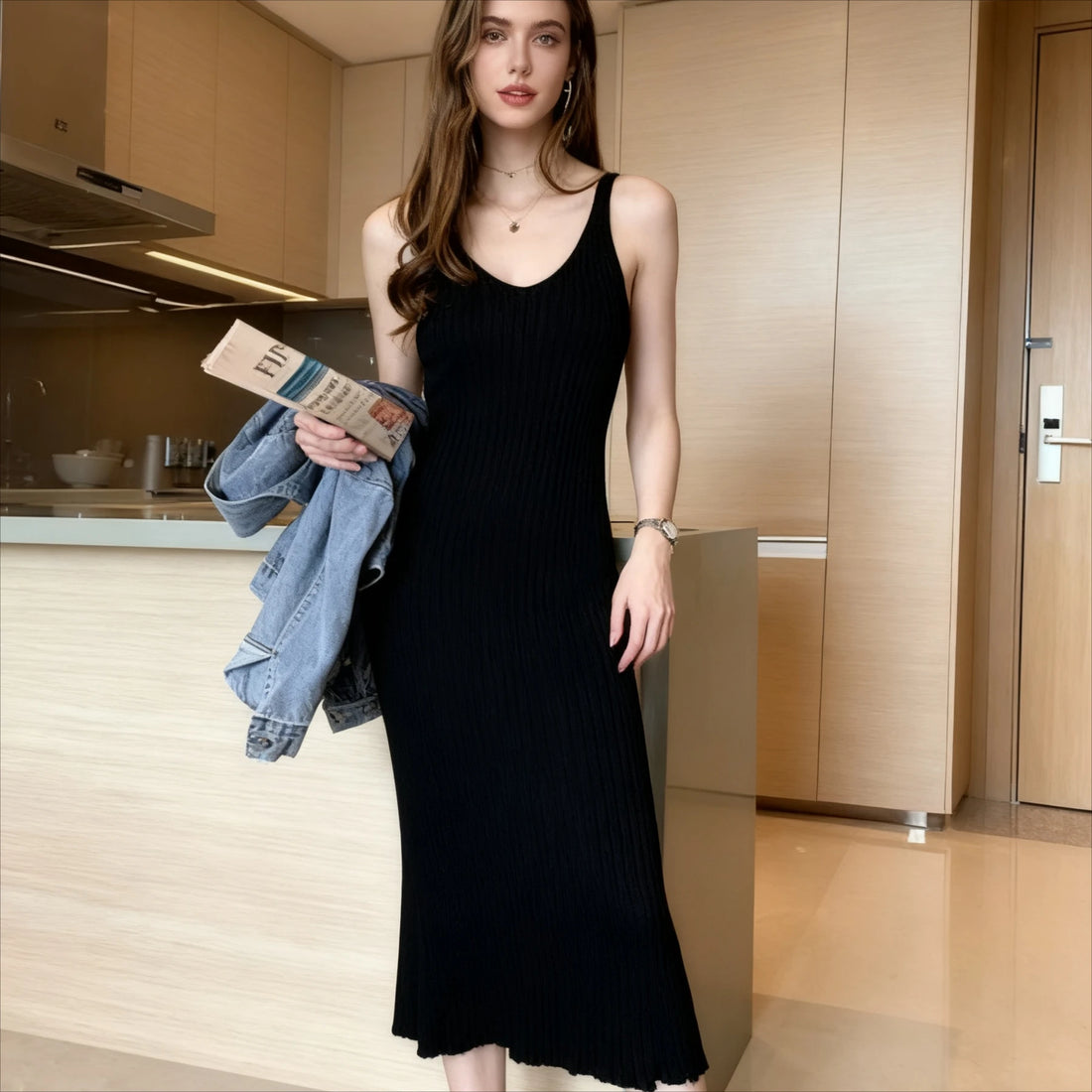 Ribbed Knit Cami Midi Dress