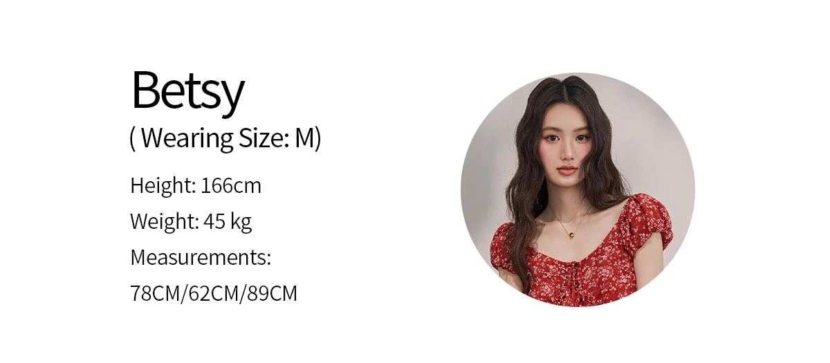 Red Floral Chiffon Square Neck Midi Dress
