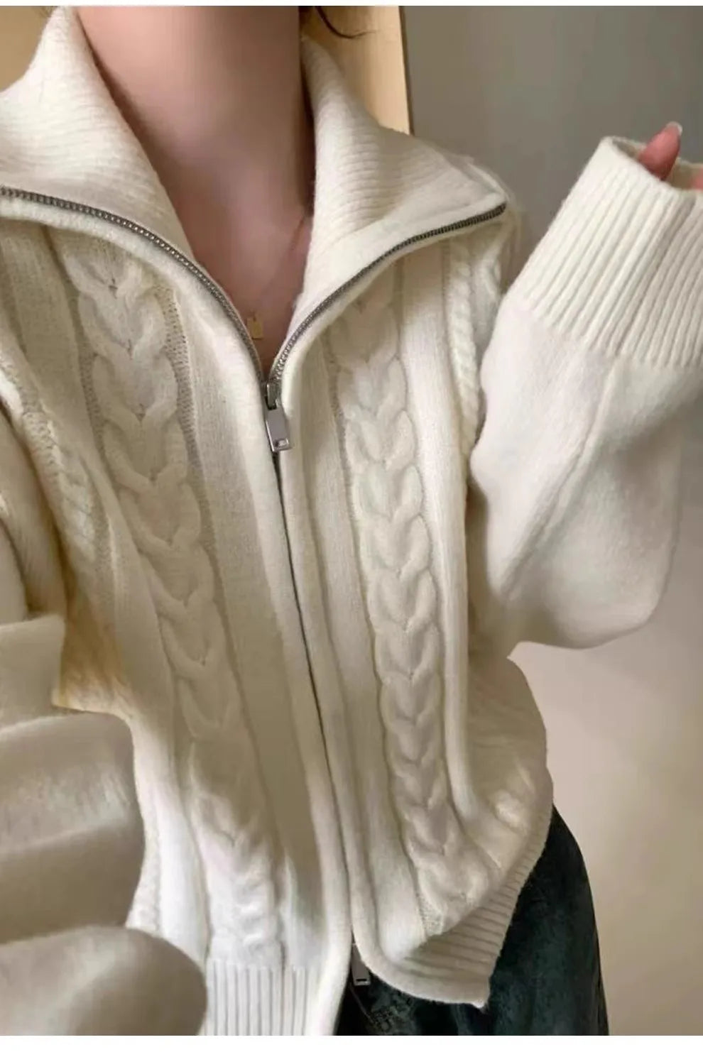 Pure Cashmere Turtleneck Zip Cardigan