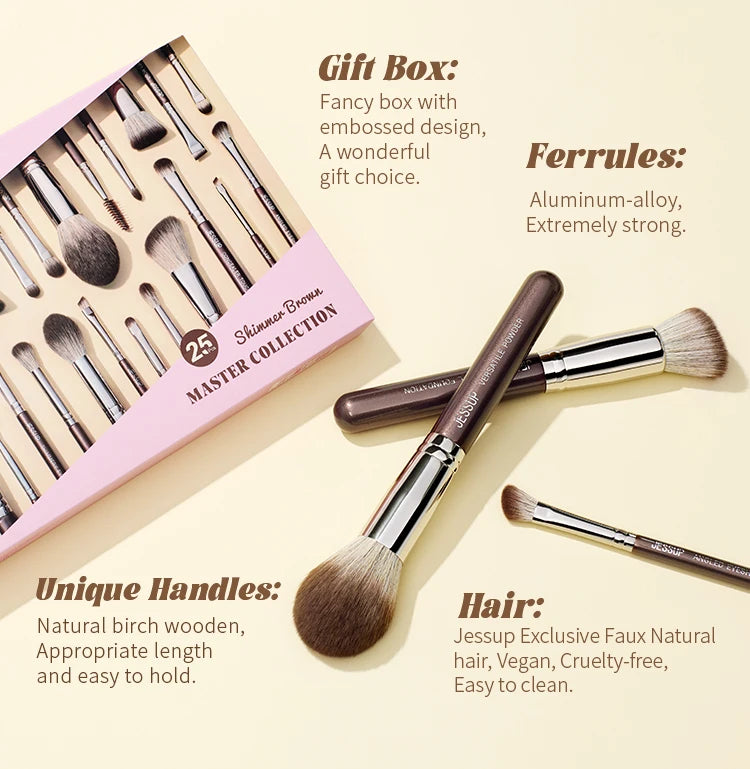 Jessup Synthetic Makeup Brush Set, 15 or 25 Pieces