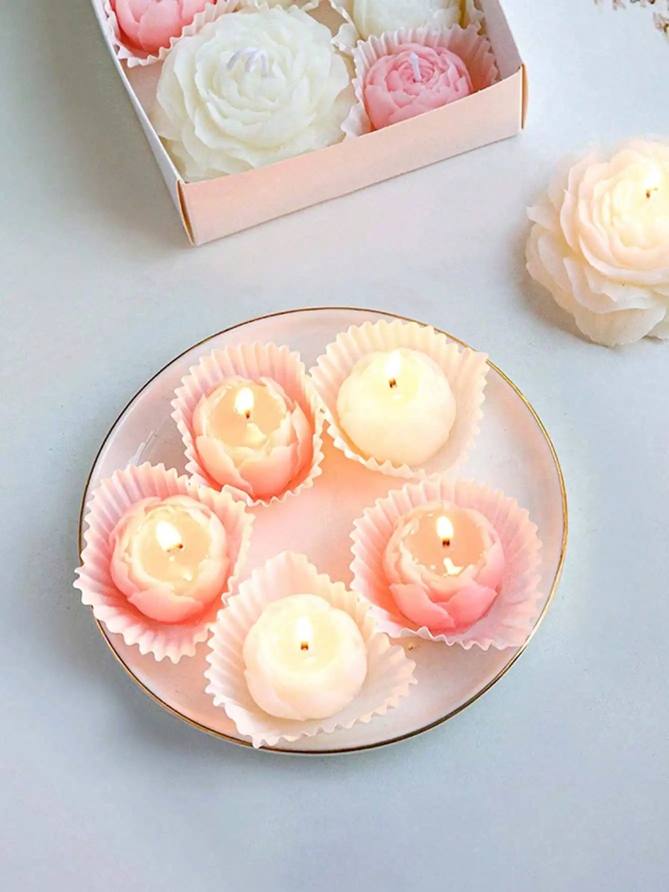 Handmade Rose Bouquet Candles, Set of 4