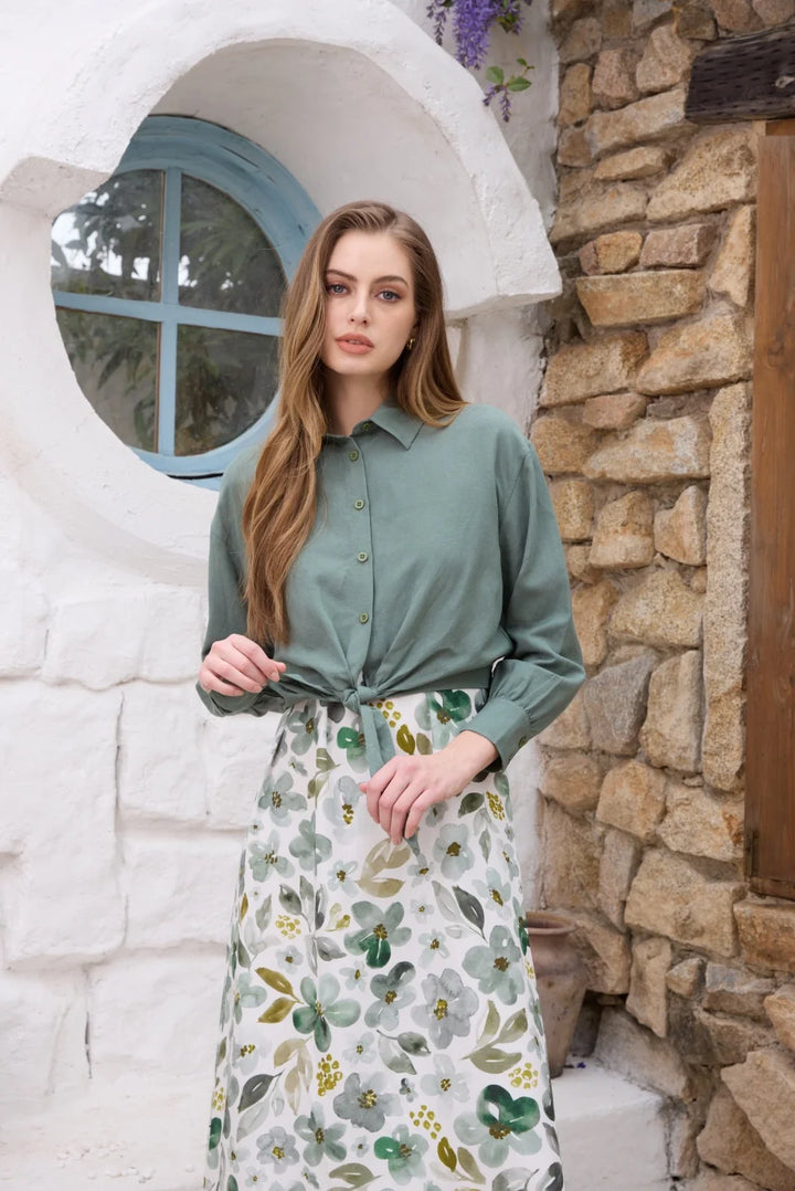 Printed Linen Shirt and Dress Outfit