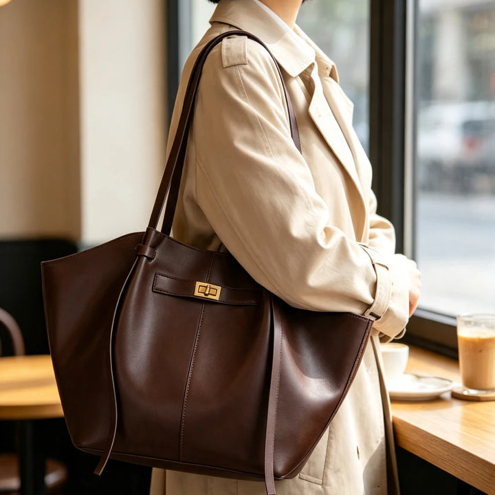 Large Metal Lock Shoulder Tote Bag