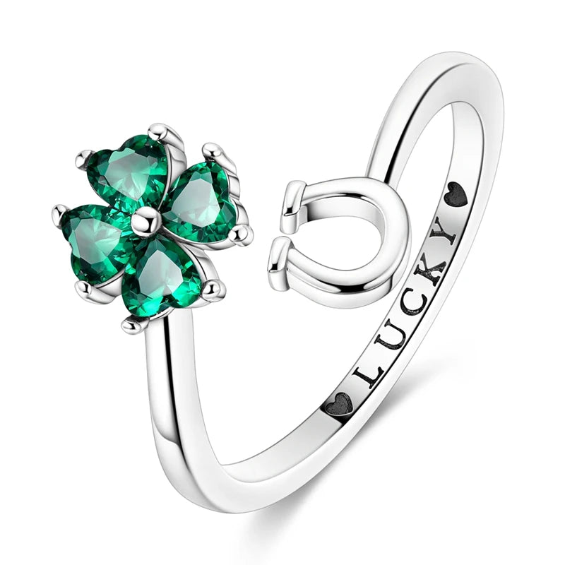 Sterling Silver Clover and Hummingbird Open Ring