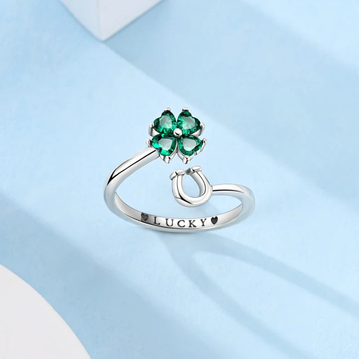 Sterling Silver Clover and Hummingbird Open Ring