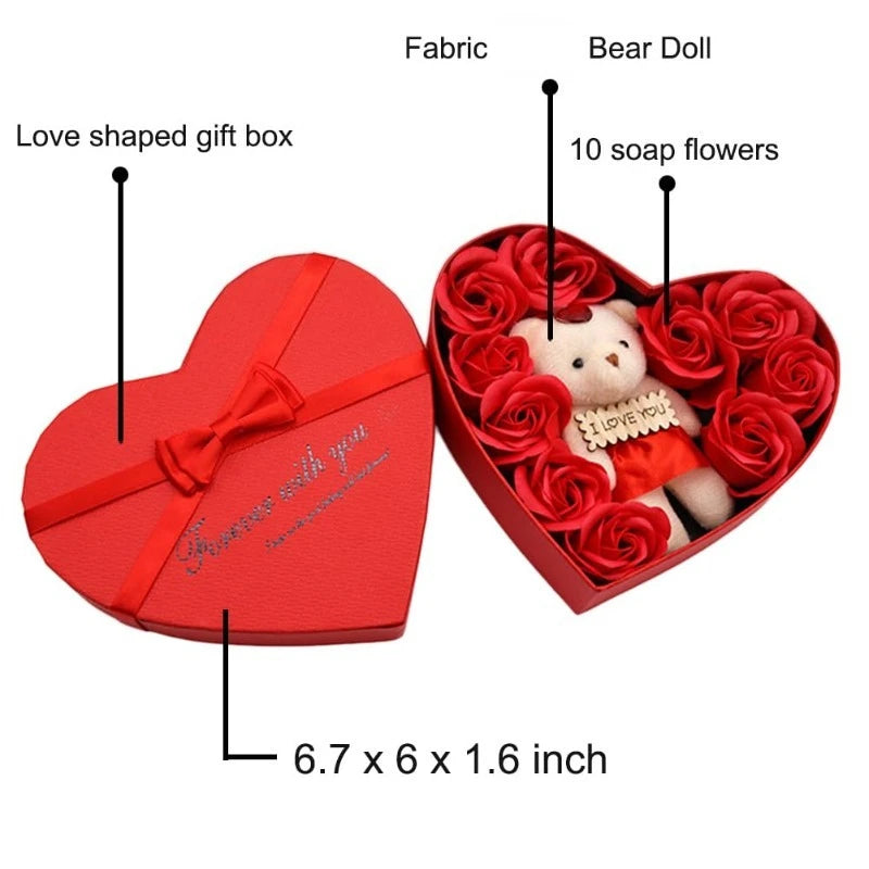 Artificial Rose and Teddy Bear Gift Box