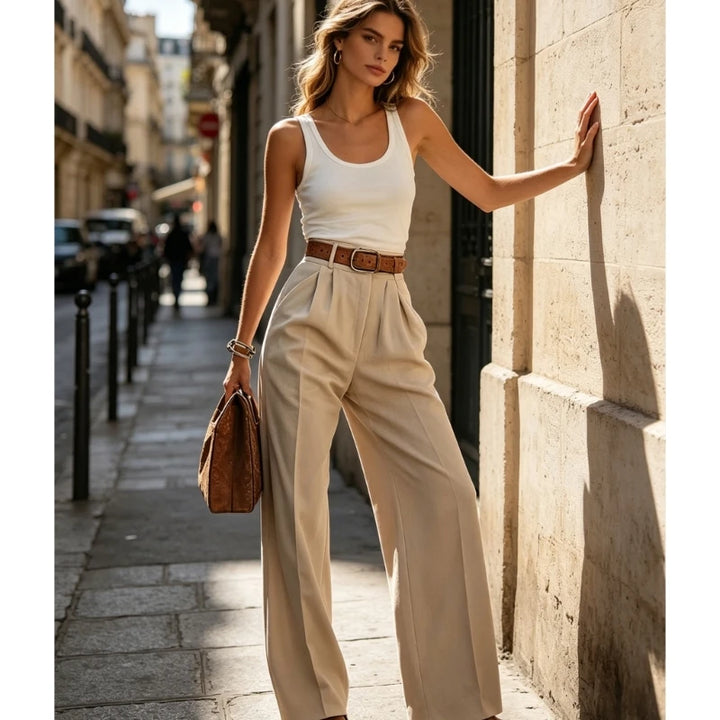 Pleated Wide Leg Suit Trousers