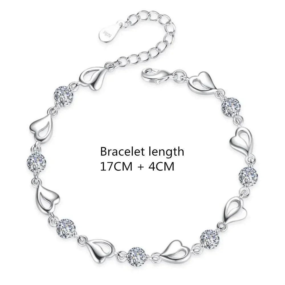 Sterling Silver Blue Crystal Heart Bracelet