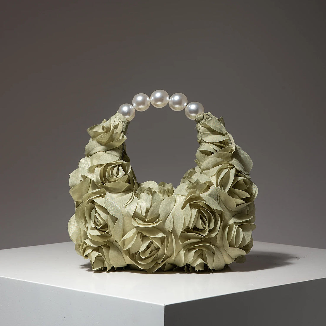 Floral Pearl Half Moon Clutch Bag