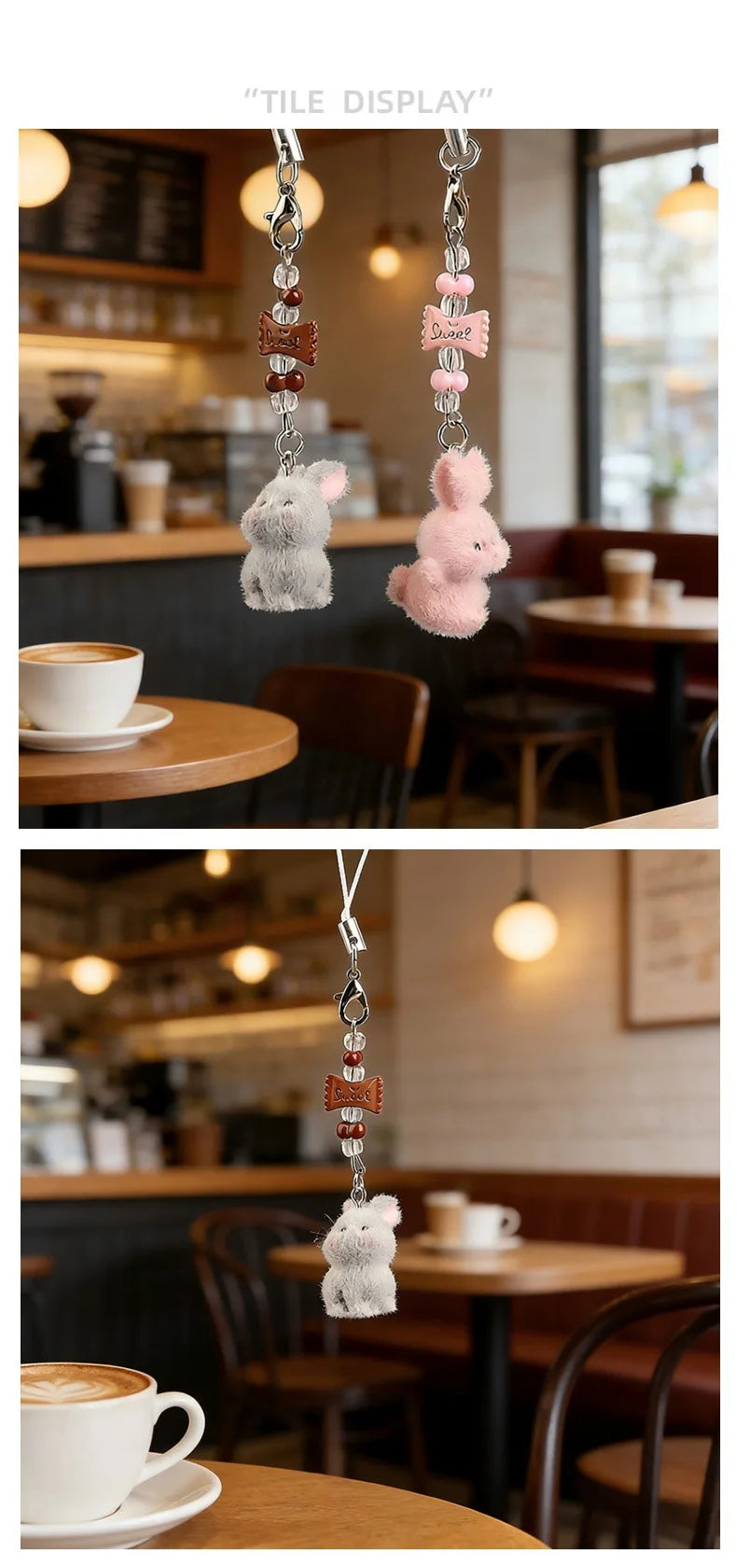 Flocked Rabbit Beaded Bag Charm Keyring