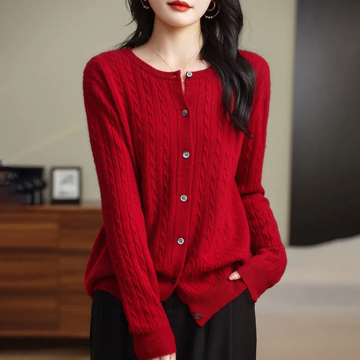 Thick Knit Round Neck Button Cardigan