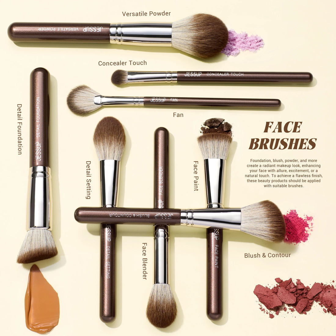 Jessup Synthetic Makeup Brush Set, 15 or 25 Pieces
