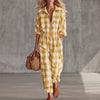 Women Plaid Jumpsuit Lapel Collar Zip Elastic Waist Loose Long Jumpsuits Ladies Casual Checkered Holiday Overalls With Pockets