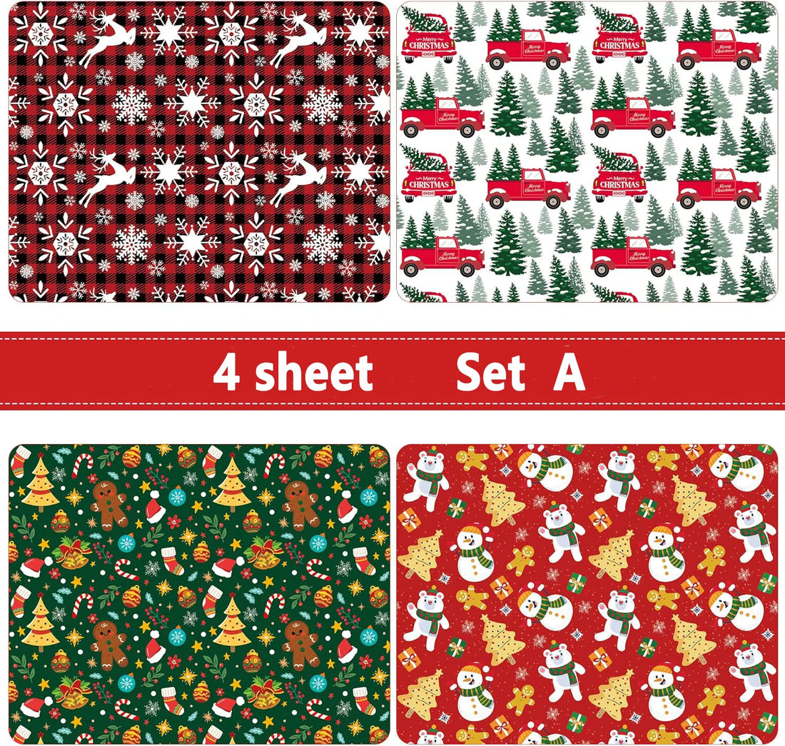 Christmas Kraft Wrapping Paper, 4 Sheets